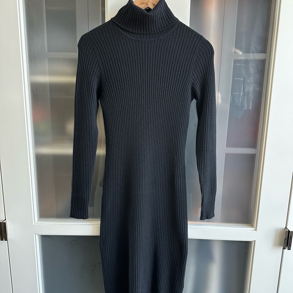 Magaschoni Dark Gray Ribbed Long Sleeve Dress